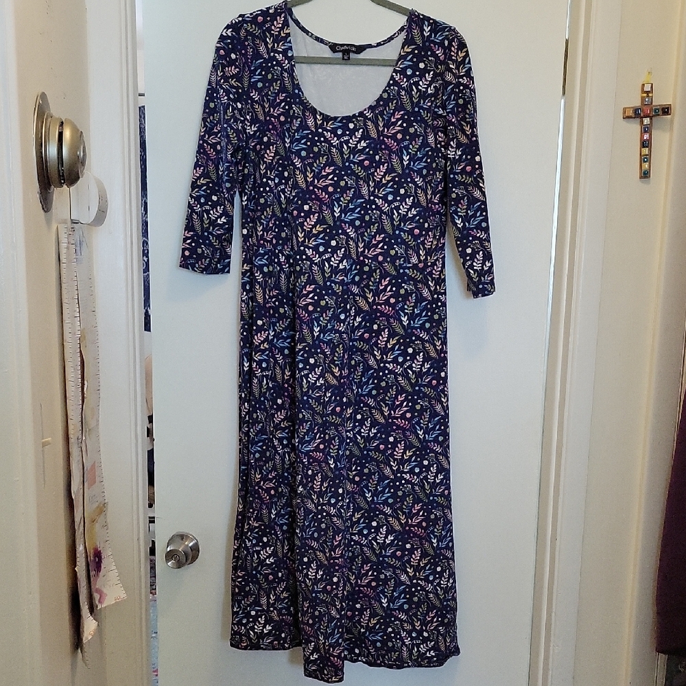 Chadwicks Navy Floral Long Sleeve Dress